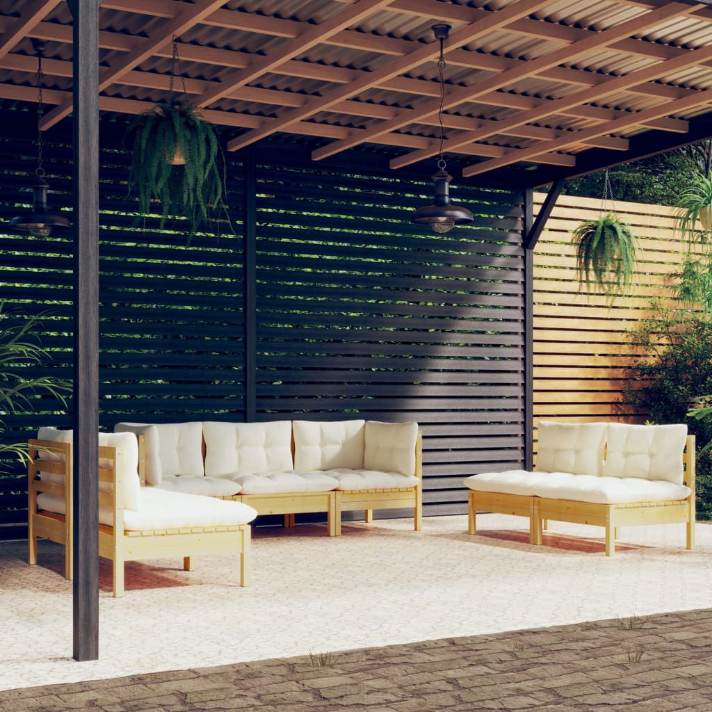 vidaXL Set mobilier grădină cu perne crem, 7 piese, lemn masiv de pin
