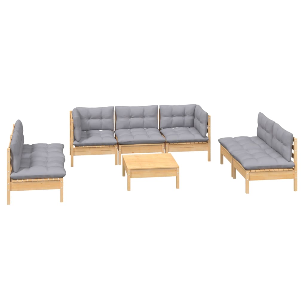 

vidaXL 8-delige Loungeset met grijze kussens massief grenenhout