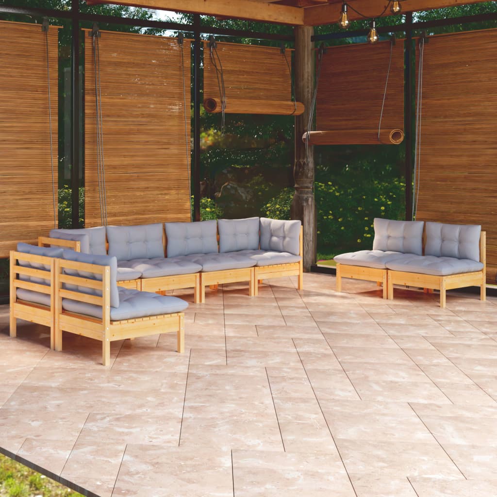 vidaXL Set mobilier de grădină cu perne gri, 8 piese, lemn masiv pin vidaXL