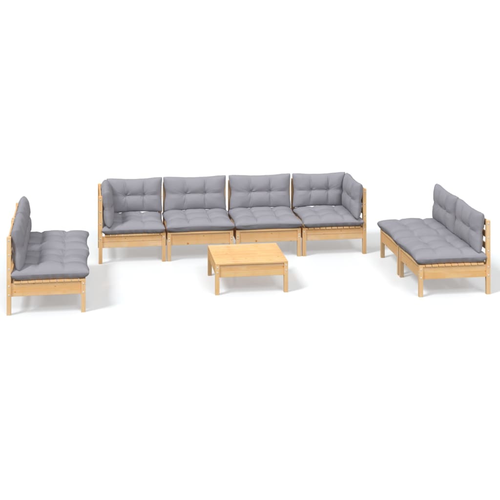 Thumbnail - vidaXL 9-tlg. Garten-Lounge-Set mit Grauen Kissen Kiefer Massivholz