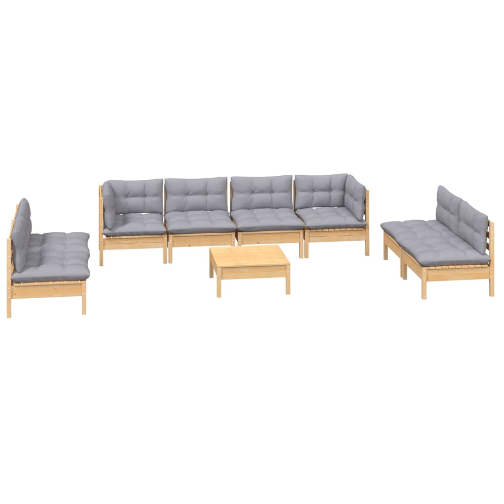 vidaXL 9-delige Loungeset met grijze kussens grenenhout afbeelding