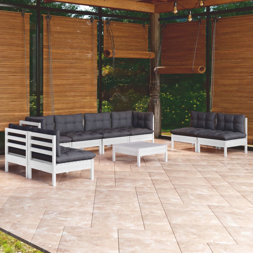 9-tlg. Garten-Lounge-Set mit Kissen Kiefer Massivholz