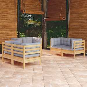 Vrtna sedežna garnitura 6-delna s sivimi blazinami borovina