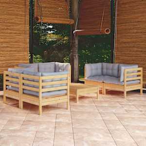 7dílná zahradní sedací souprava šedé podušky masivní borovice