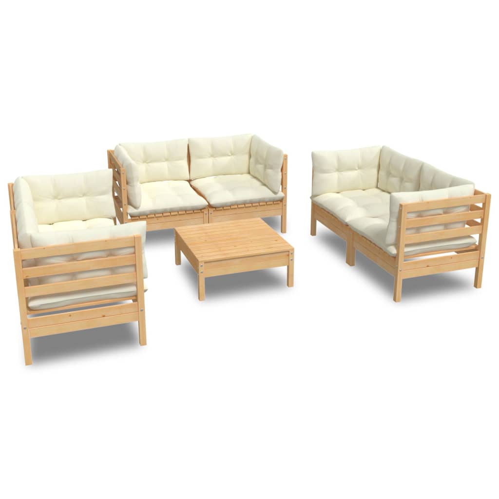 vidaXL 7-delige Loungeset met crèmekleurige kussens massief grenenhout