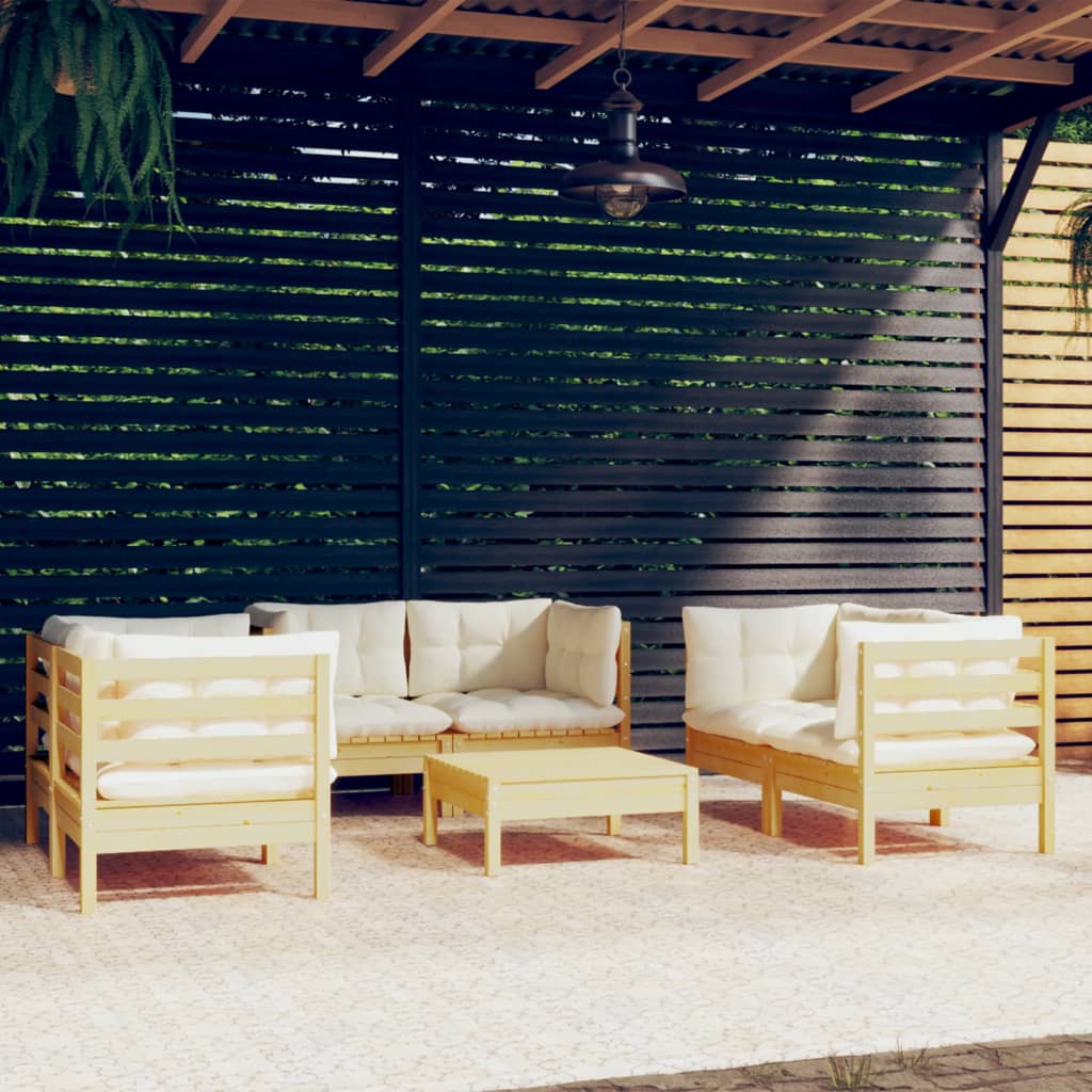 vidaXL 7-tlg. Garten-Lounge-Set mit Creme Kissen Massivholz Kiefer