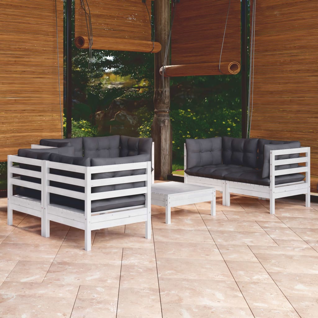 7-tlg. Garten-Lounge-Set mit Kissen Kiefer Massivholz