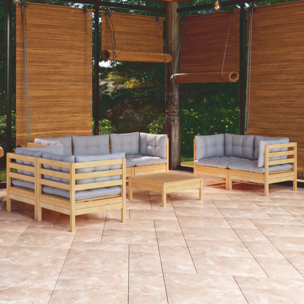 vidaXL 8-tlg. Garten-Lounge-Set mit Grauen Kissen Kiefer Massivholz