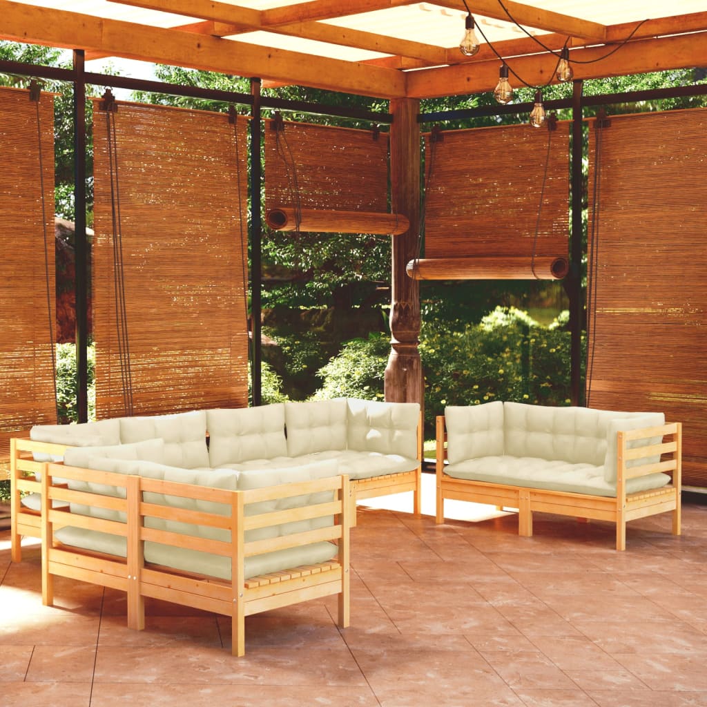 vidaXL 8-tlg. Garten-Lounge-Set mit Creme Kissen Massivholz Kiefer