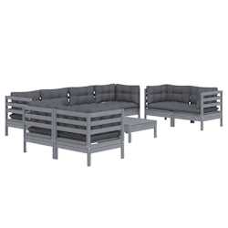 vidaXL 9 pcs conjunto lounge de jardim c/ almofad&otilde;es pinho maci&ccedil;o