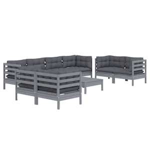 vidaXL 9-delige Loungeset met kussens massief grenenhout