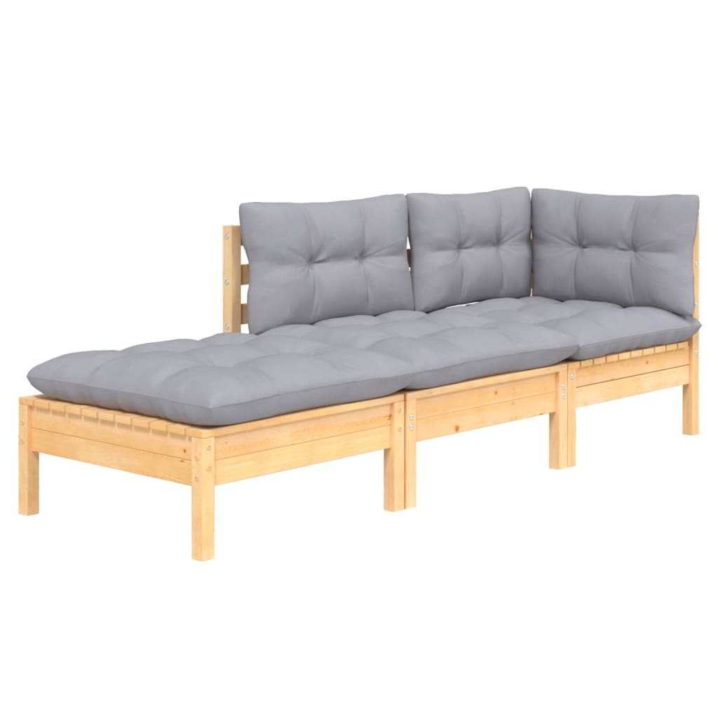 

vidaXL 3-delige Loungeset met grijze kussens massief grenenhout