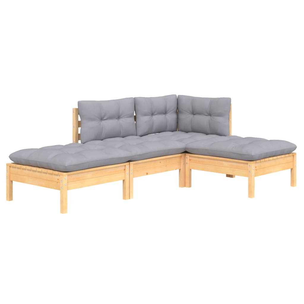 

vidaXL 4-delige Loungeset met grijze kussens massief grenenhout