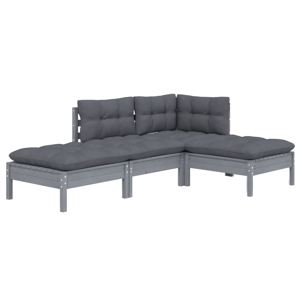 

vidaXL 4-delige Loungeset met kussens massief grenenhout