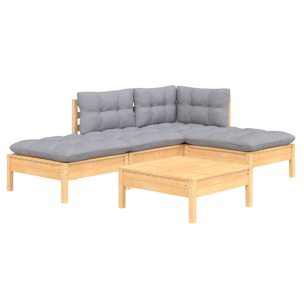 vidaXL 5-delige Loungeset met grijze kussens grenenhout afbeelding