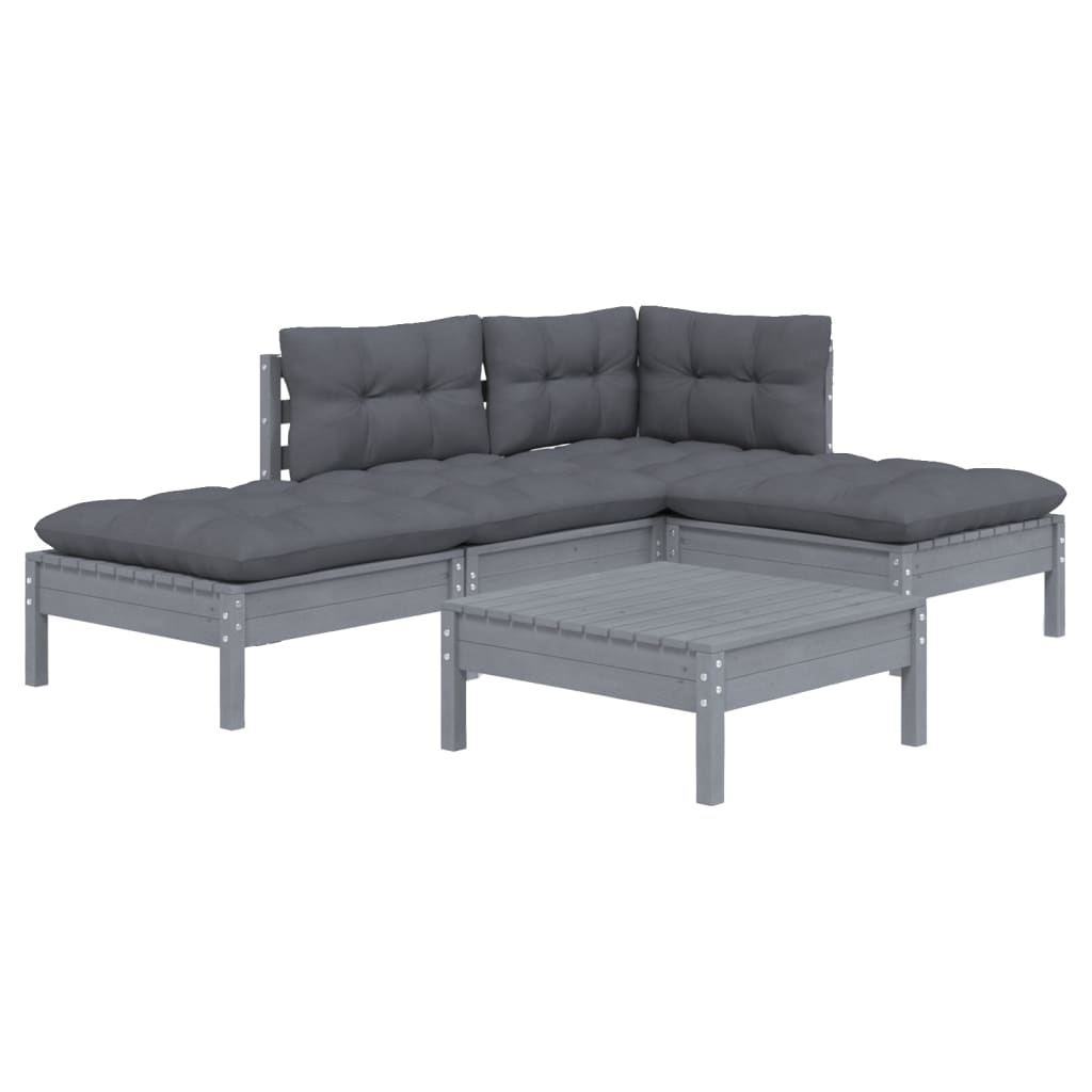 

vidaXL 5-delige Loungeset met kussens grenenhout grijs