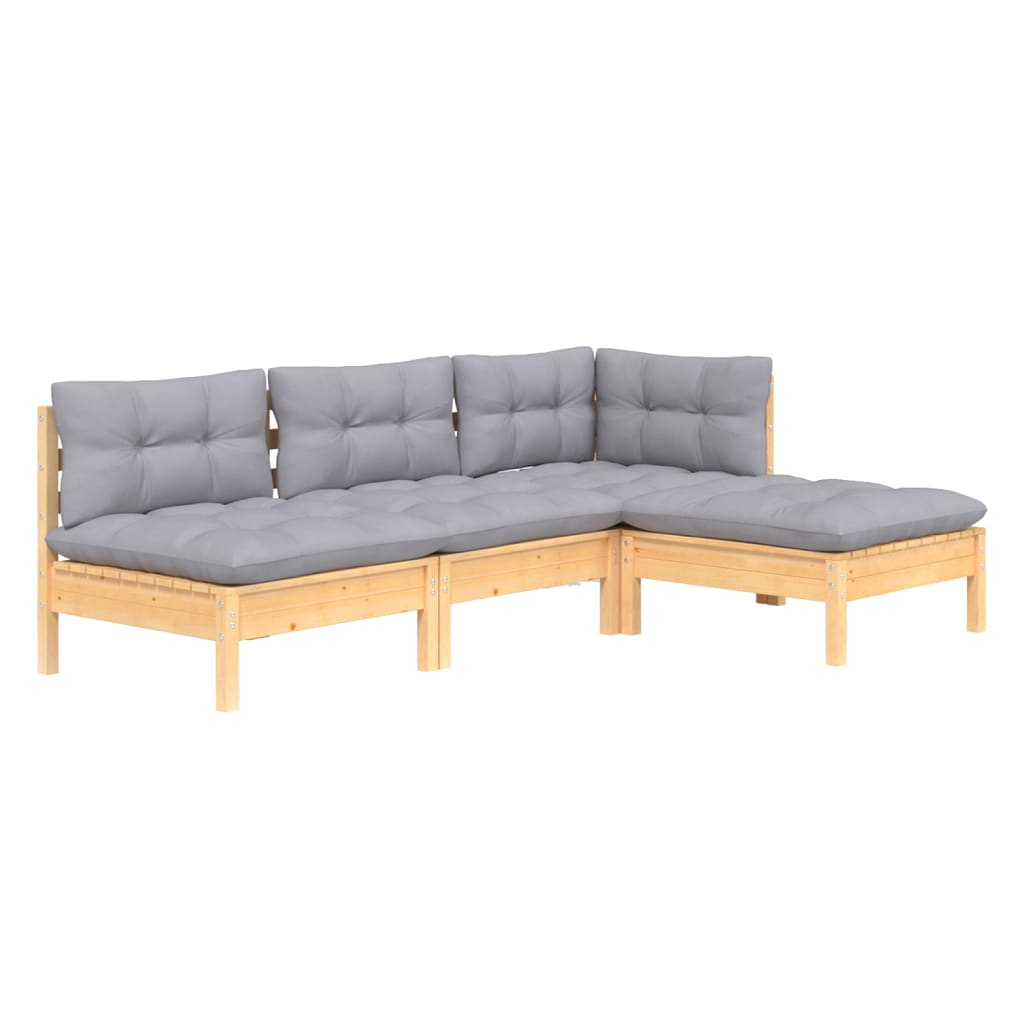 

vidaXL 4-delige Loungeset met grijze kussens grenenhout