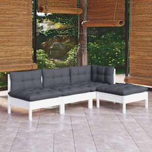 Vrtna sedežna garnitura 4-delna z blazinami bela borovina