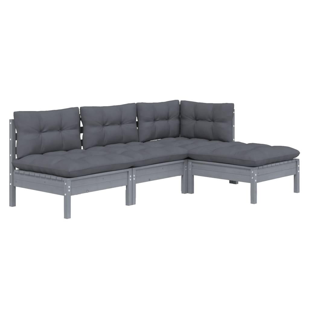 

vidaXL 4-delige Loungeset met kussens grenenhout grijs