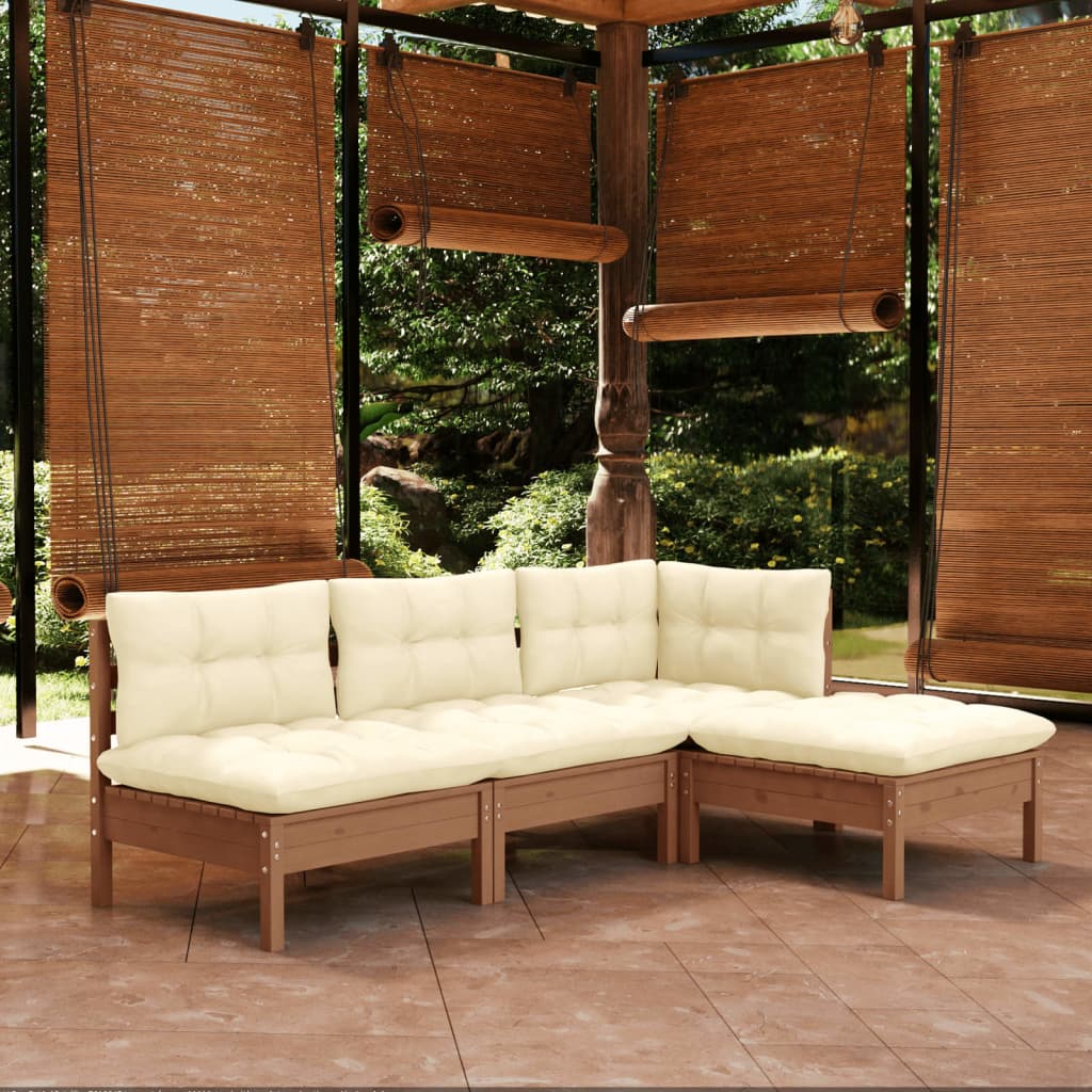 vidaXL 4-tlg. Garten-Lounge-Set mit Kissen Honigbraun Kiefernholz