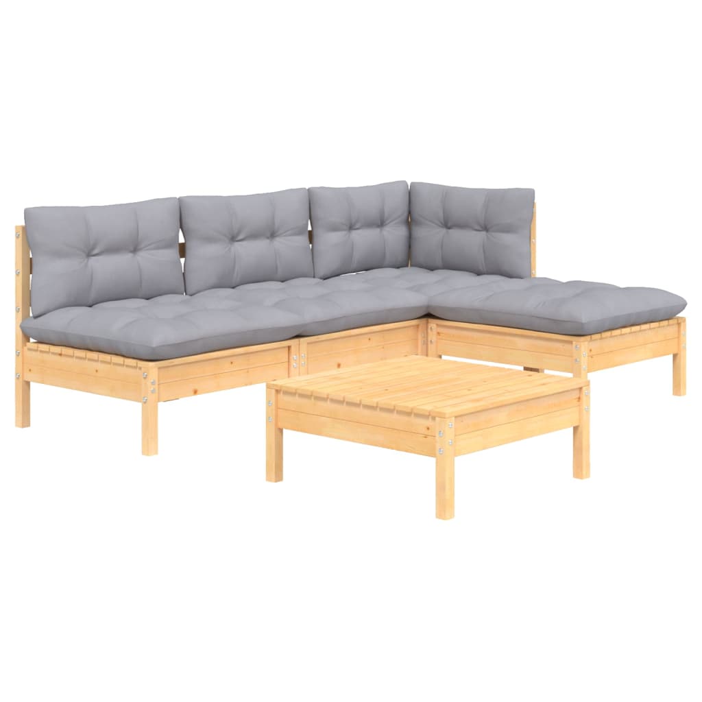 vidaXL 5-delige Loungeset met grijze kussens grenenhout afbeelding