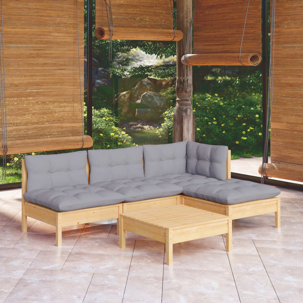 vidaXL Set mobilier grădină cu perne gri, 5 piese, lemn de pin vidaxl.ro