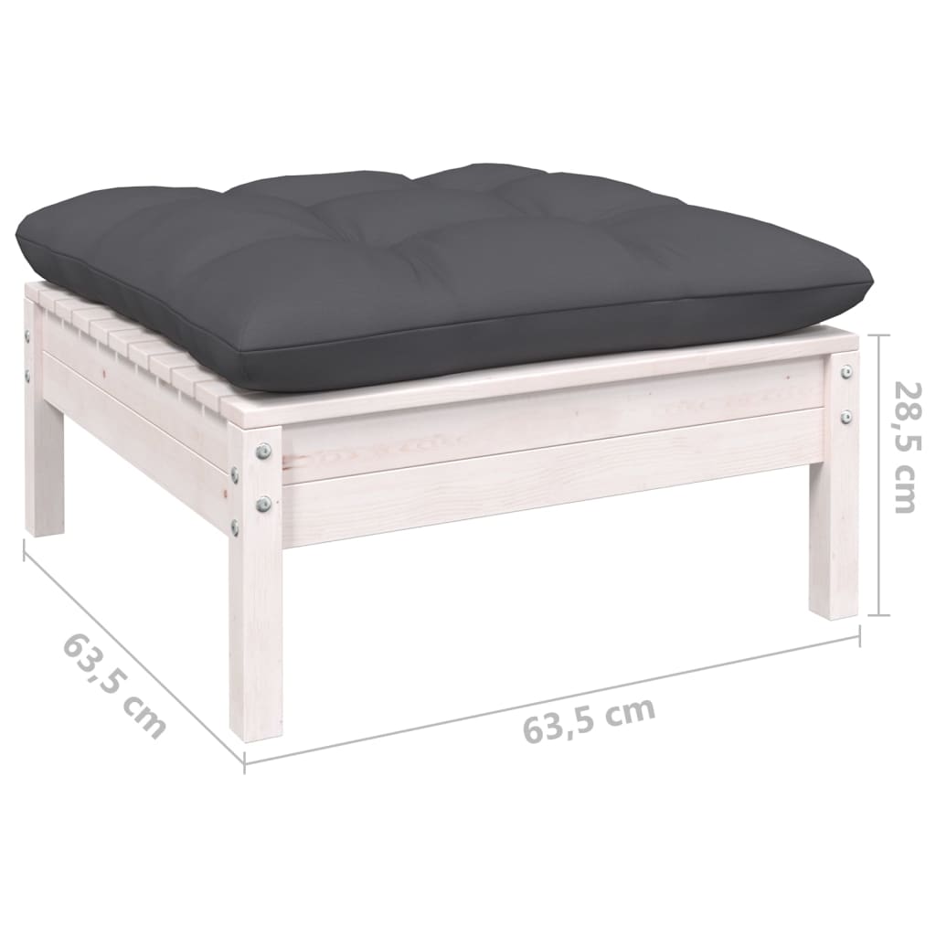 Set mobilier grădină cu perne, 5 piese, alb, lemn de pin