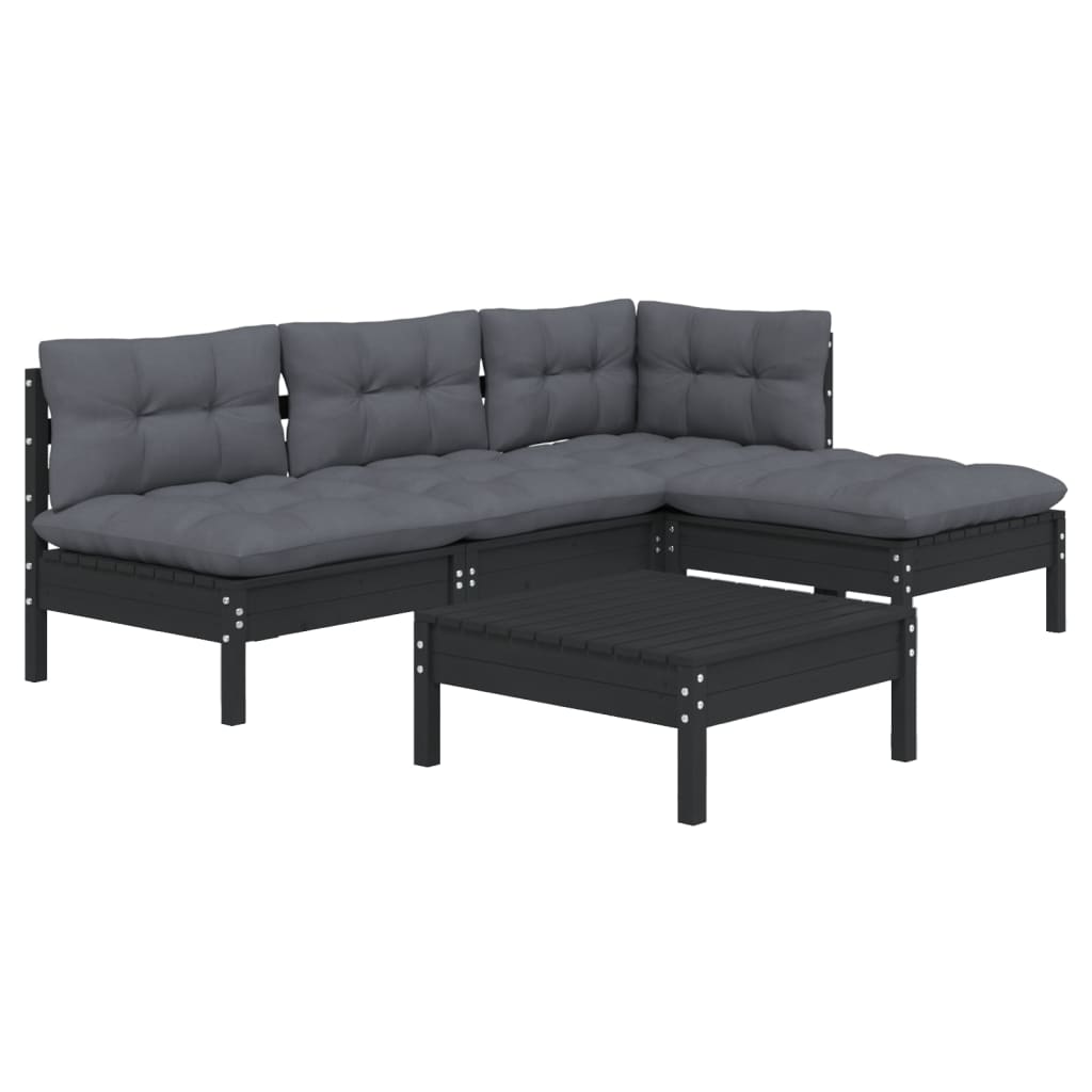 

vidaXL 5-delige Loungeset met kussens grenenhout zwart