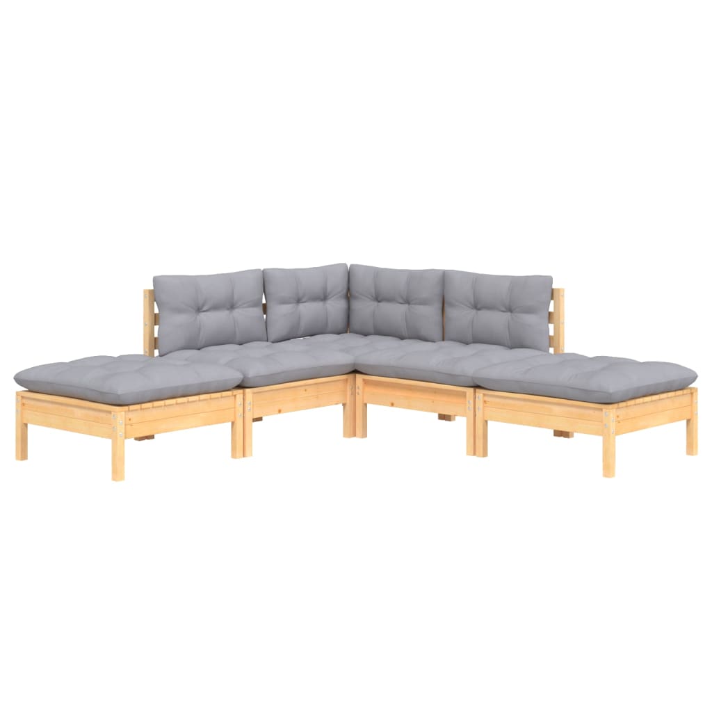vidaXL 5-delige Loungeset met grijze kussens grenenhout afbeelding