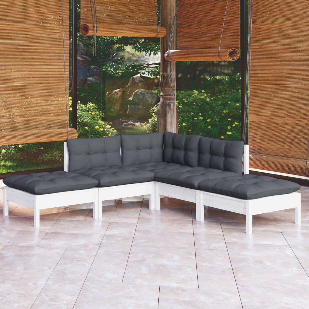 vidaXL 5-tlg. Garten-Lounge-Set mit Kissen Weiß Kiefernholz