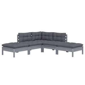 vidaXL Sodo komplektas su pagalvėmis, 5 dalių, pilkas, pu&scaron;ies mediena