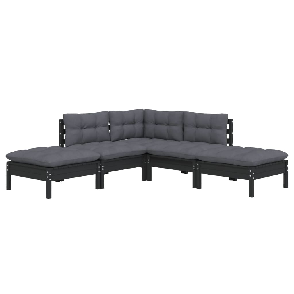 Thumbnail - vidaXL 5-tlg. Garten-Lounge-Set mit Kissen Schwarz Kiefernholz
