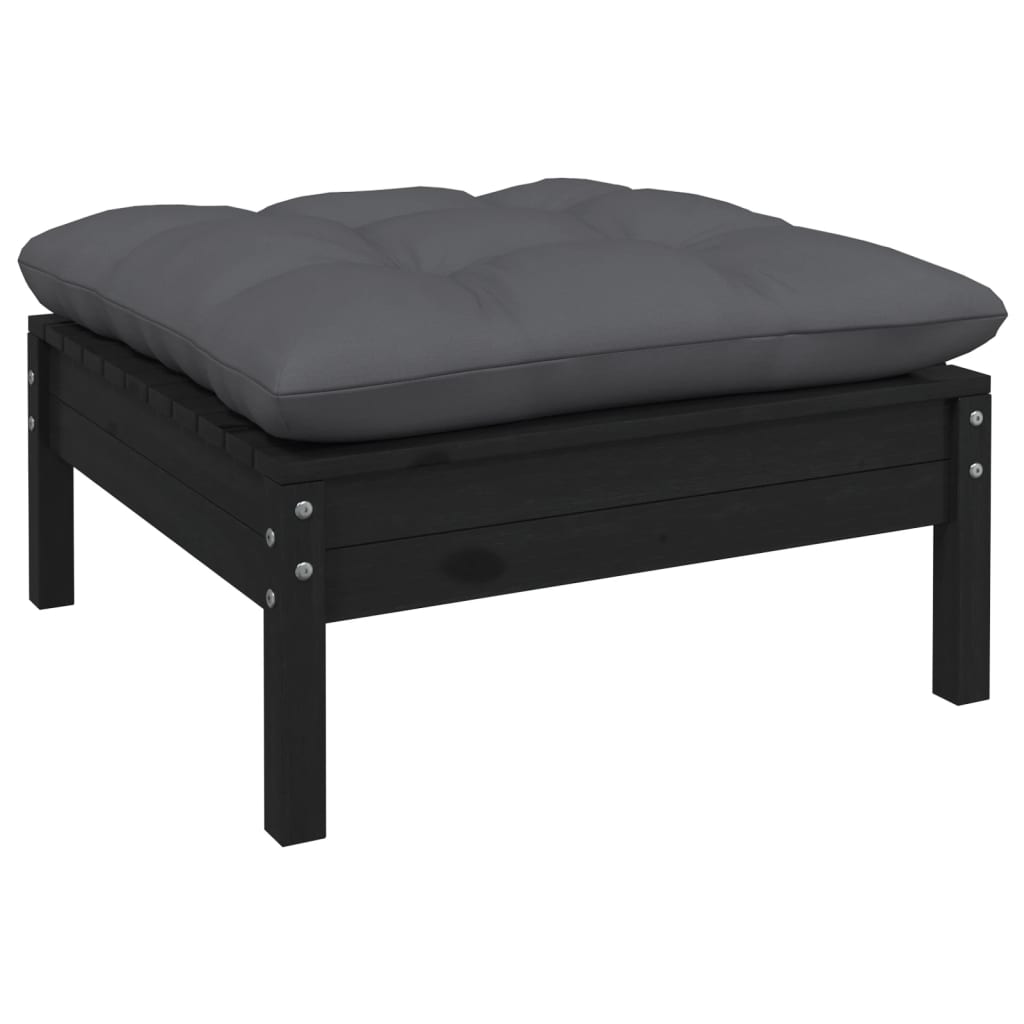 Set mobilier grădină cu perne, 5 piese, negru, lemn de pin