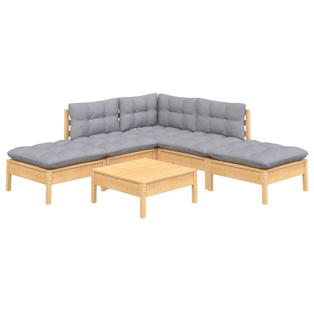

vidaXL 6-delige Loungeset met grijze kussens grenenhout
