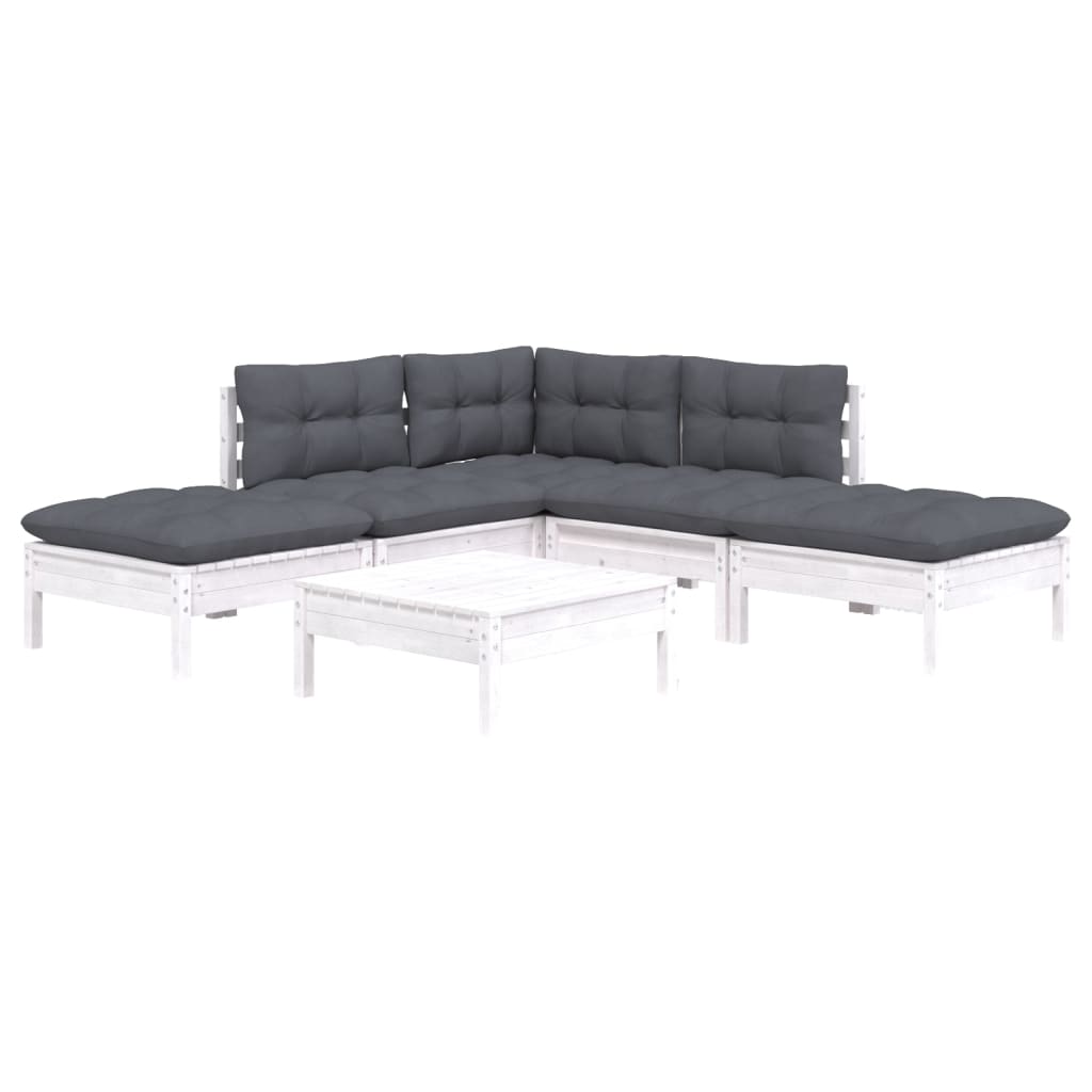 

vidaXL 6-delige Loungeset met kussens grenenhout wit