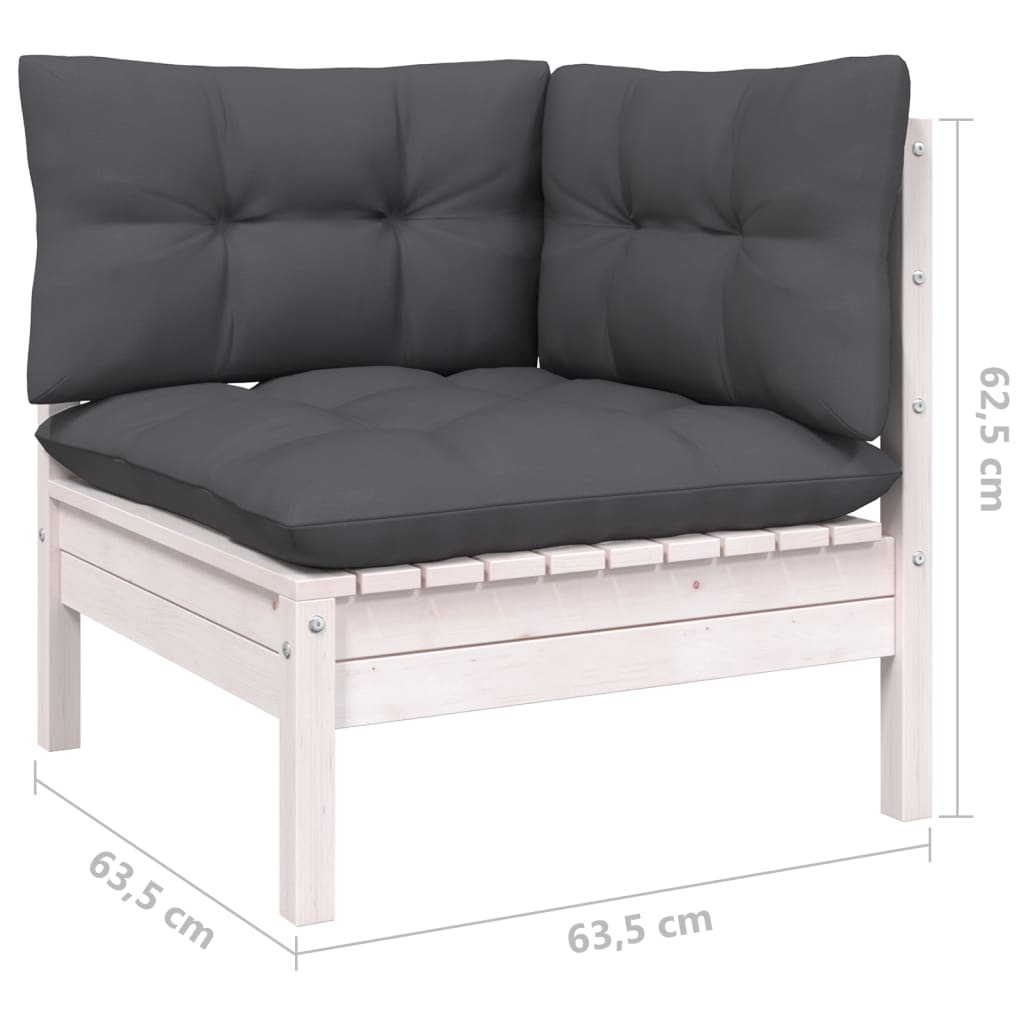 Set mobilier de grădină cu perne, 6 piese, alb, lemn de pin