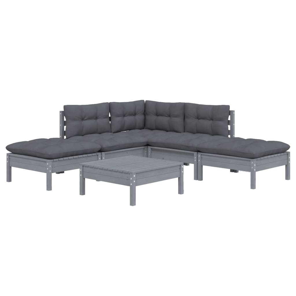 

vidaXL 6-delige Loungeset met kussens grenenhout grijs