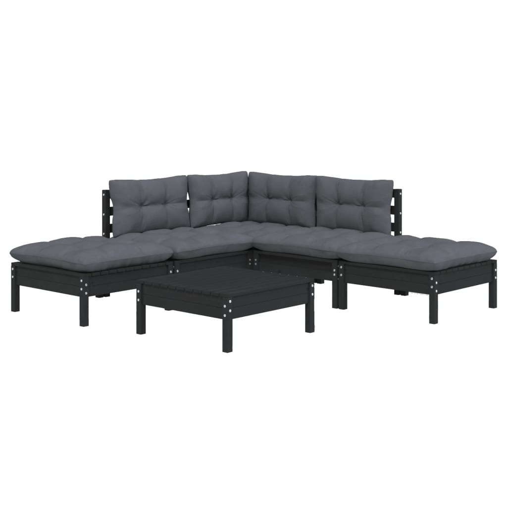 

vidaXL 6-delige Loungeset met kussens grenenhout zwart