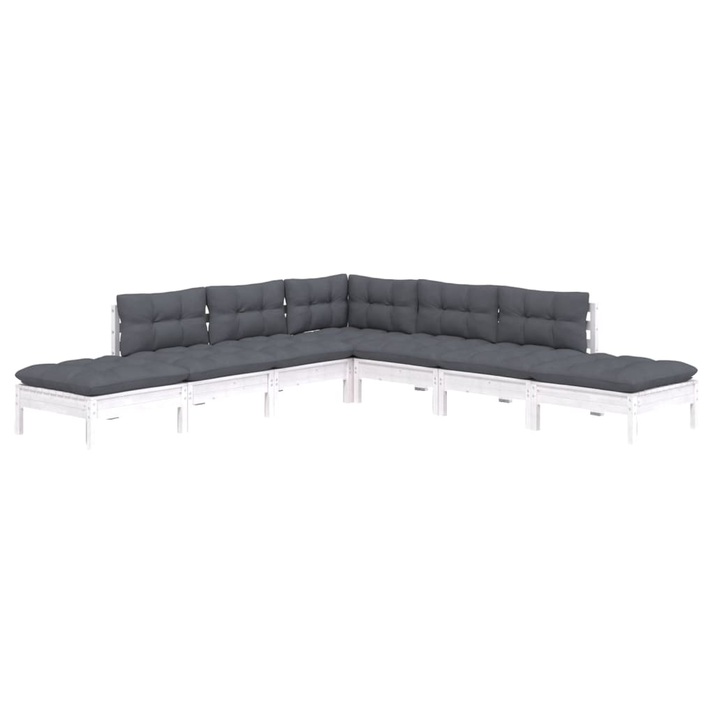 

vidaXL 7-delige Loungeset met kussens grenenhout wit