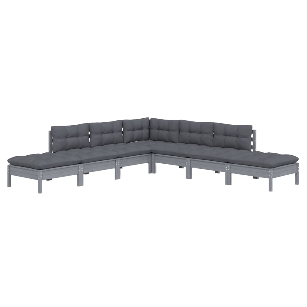 

vidaXL 7-delige Loungeset met kussens grenenhout grijs