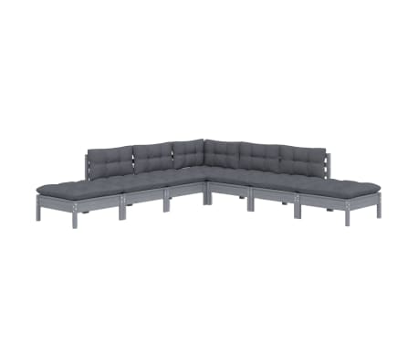 vidaXL Sodo komplektas su pagalvėmis, 7 dalių, pilkas, pu&scaron;ies mediena