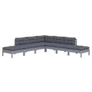 vidaXL Sodo komplektas su pagalvėmis, 7 dalių, pilkas, pu&scaron;ies mediena