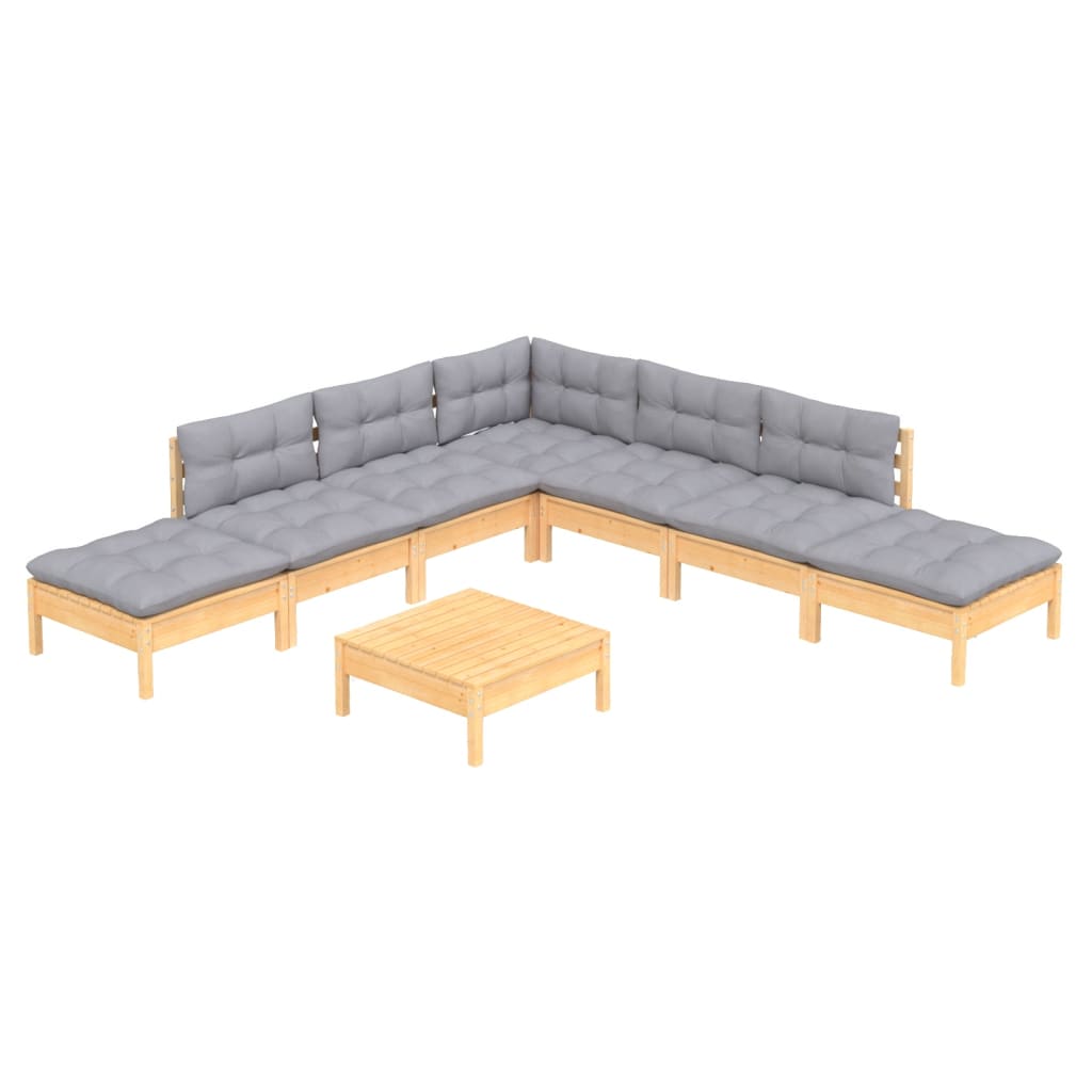 

vidaXL 8-delige Loungeset met grijze kussens grenenhout