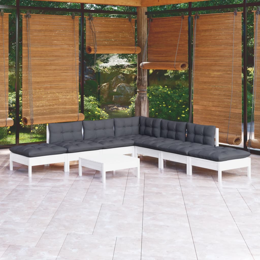 vidaXL 8-tlg. Garten-Lounge-Set mit Kissen Weiß Kiefernholz