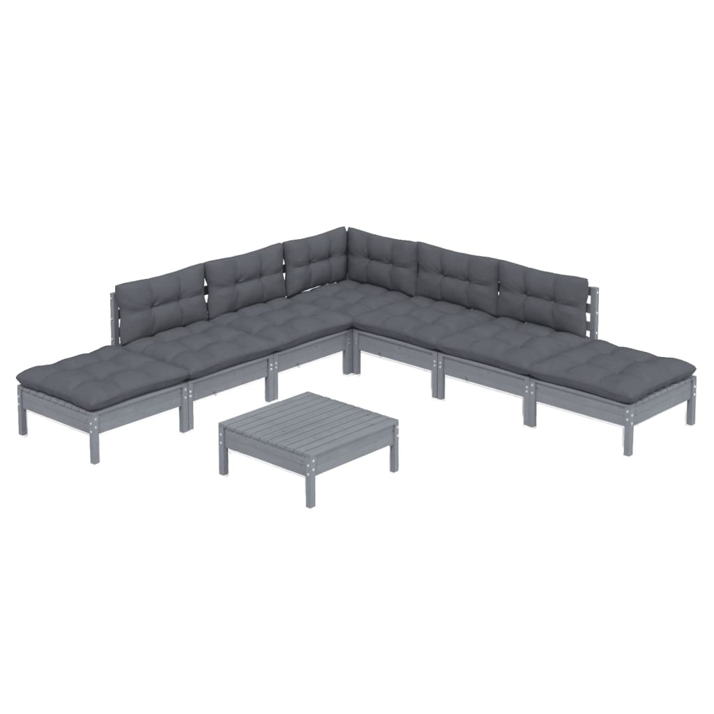 

vidaXL 8-delige Loungeset met kussens grenenhout grijs