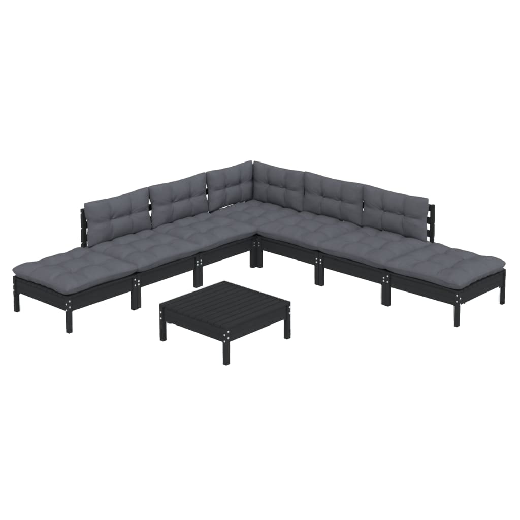 

vidaXL 8-delige Loungeset met kussens grenenhout zwart