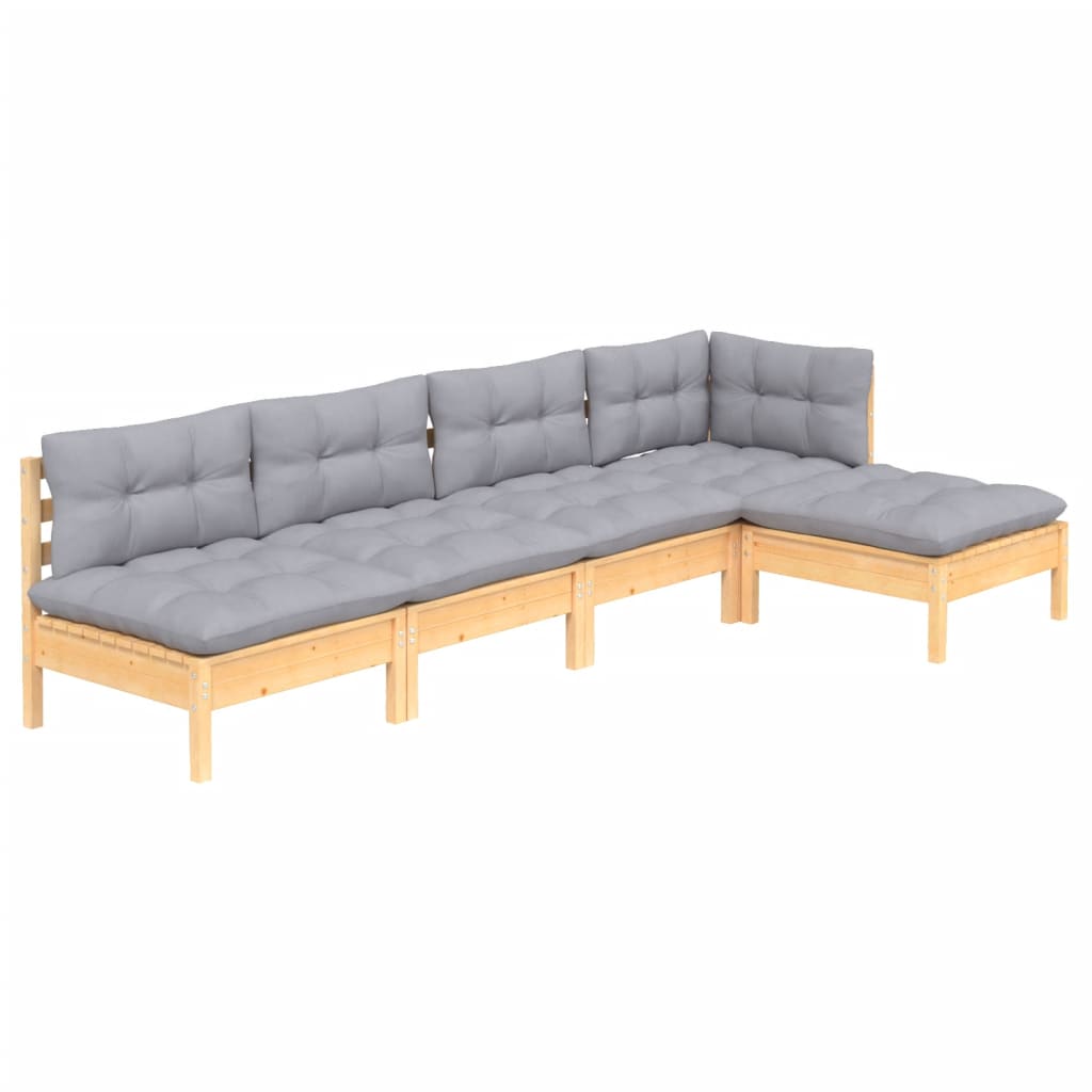 

vidaXL 5-delige Loungeset met grijze kussens grenenhout