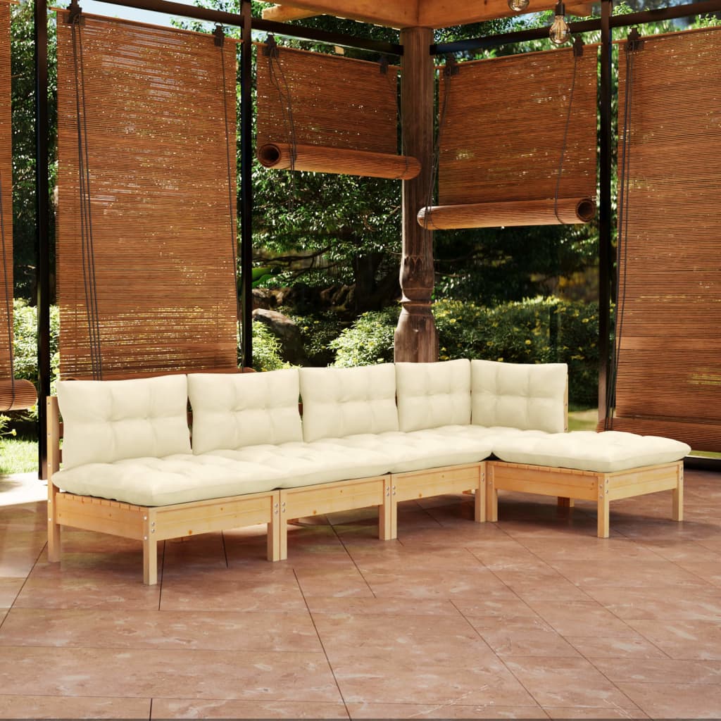 vidaXL Set mobilier grădină cu perne crem, 5 piese, lemn de pin vidaXL