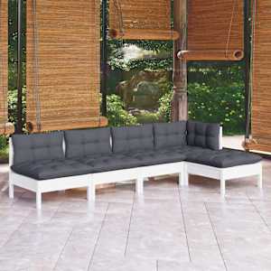 Vrtna sedežna garnitura 5-delna z blazinami bela borovina