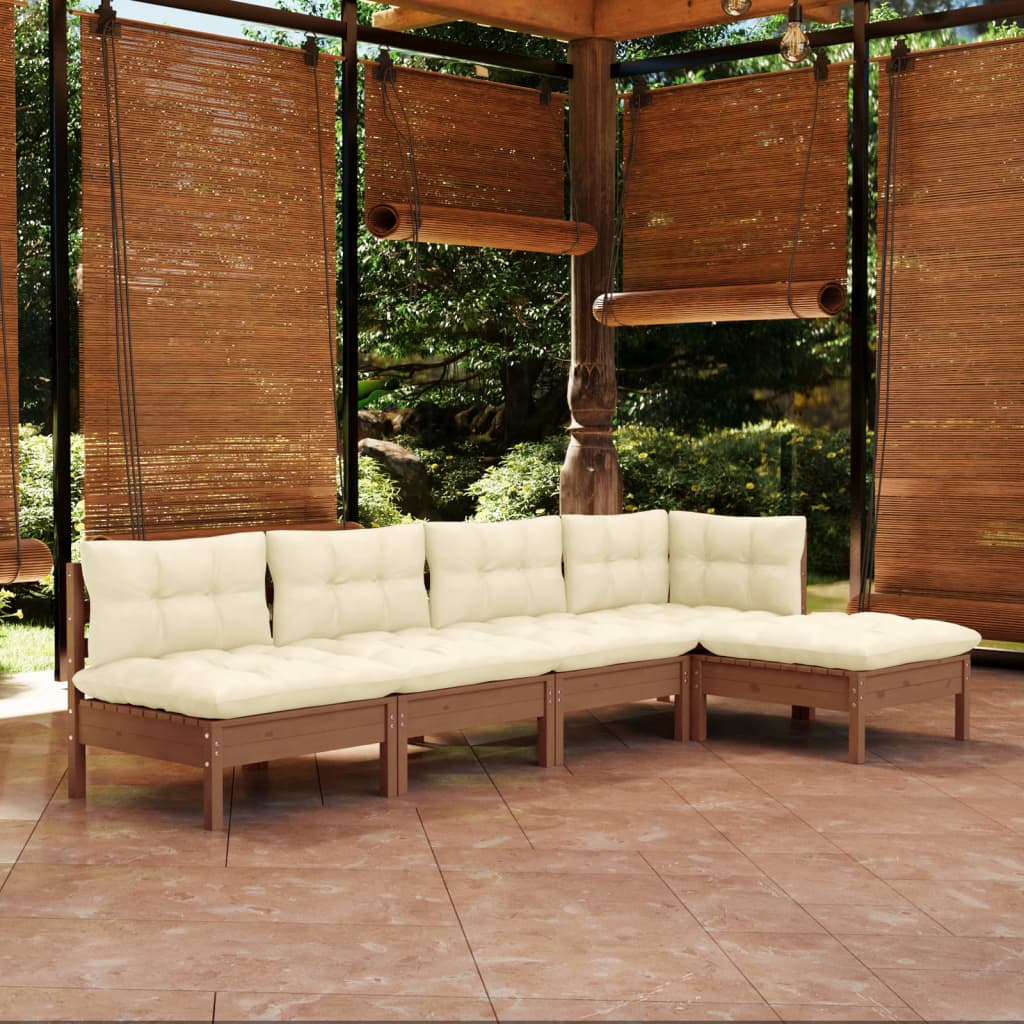 vidaXL 5-tlg. Garten-Lounge-Set mit Kissen Honigbraun Kiefernholz